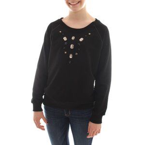 Pink Rose Medium Sweatshirt Black Embellished Jeweled NWT